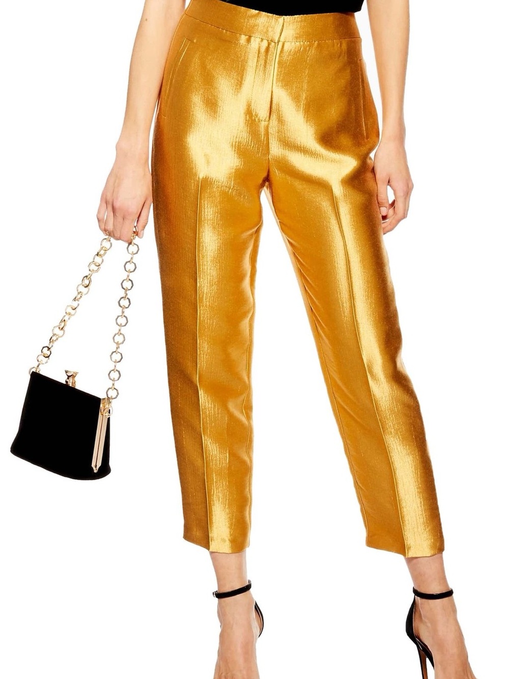 Topshop Metallic Gold Cropped Straight-Leg Pants